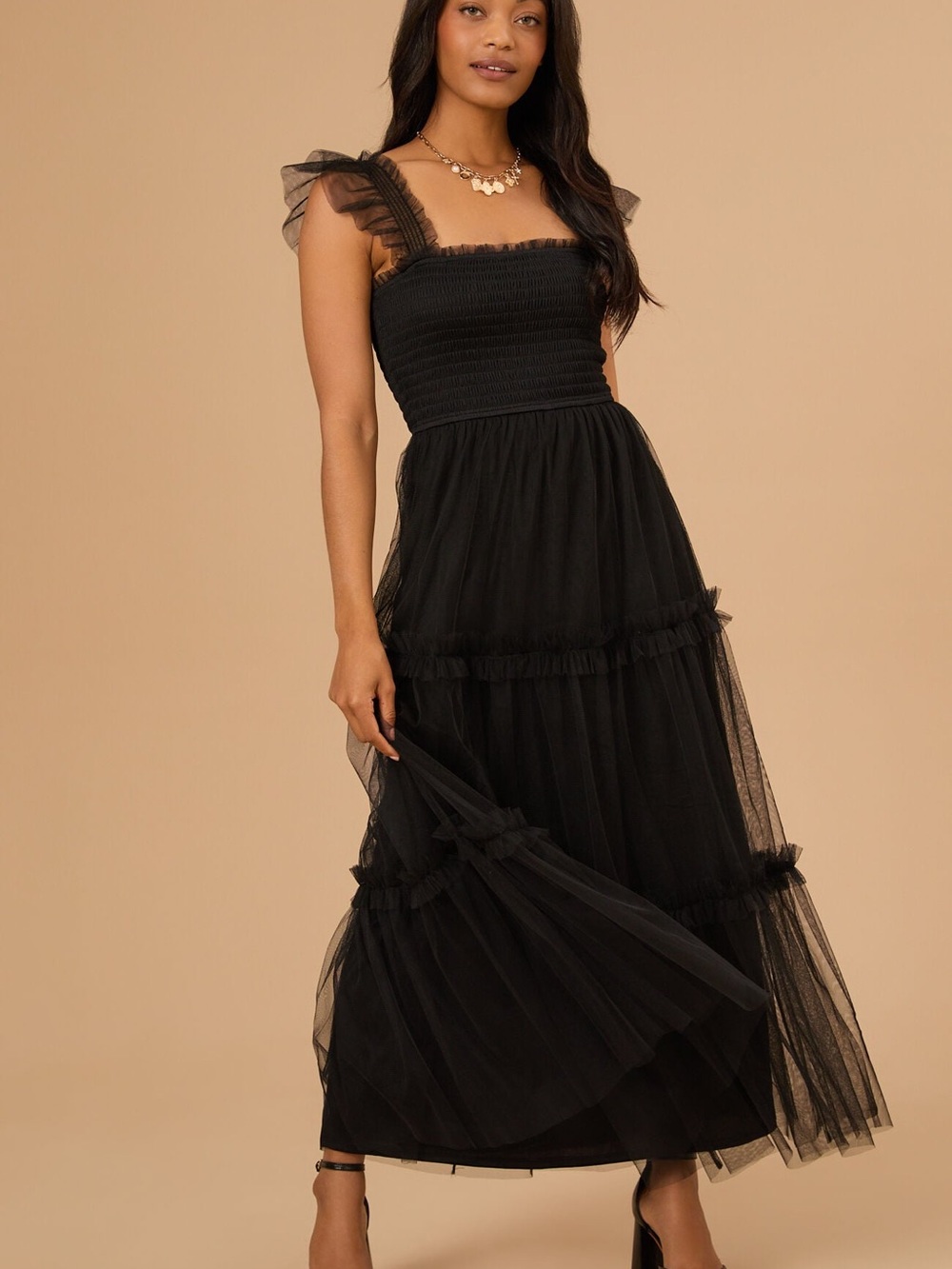 Altar'd State Black Ruffle-Tiered Maxi Dress